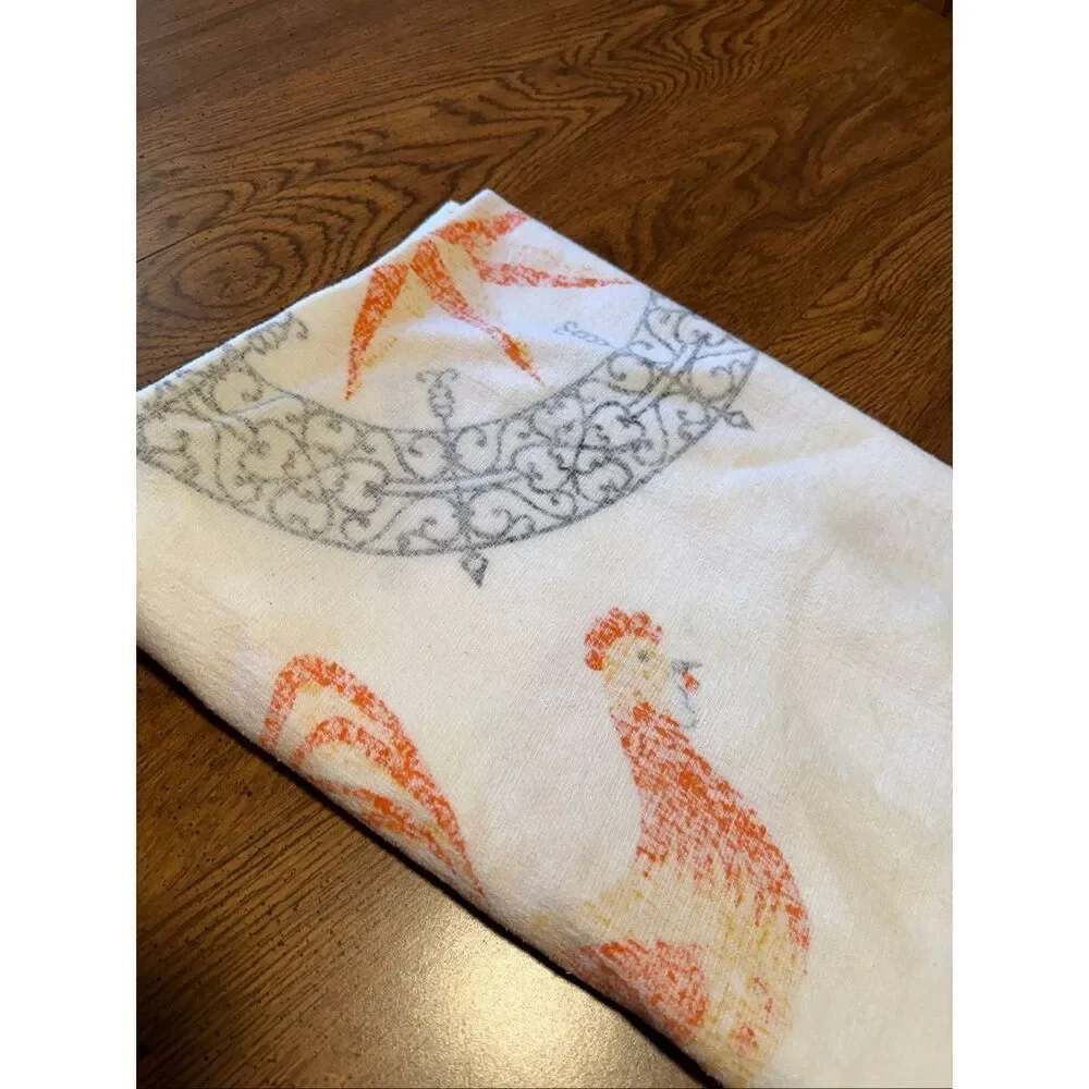 Vintage Terrycloth Chicken Rooster Tablecloth MCM Mod READ